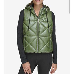 Calvin Klein Women Hooded Puffer Vest, Green, Large